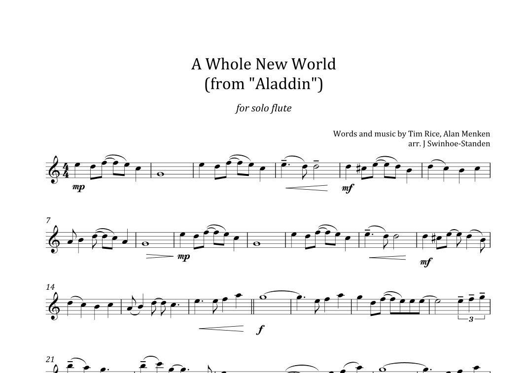 A Whole New World (arr. J Swinhoe-Standen)