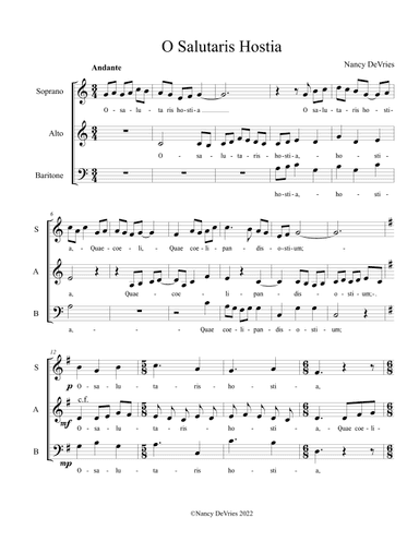 O Salutaris Hostia  (Latin Motet for SAB Choir) (arr. Nancy DeVries)