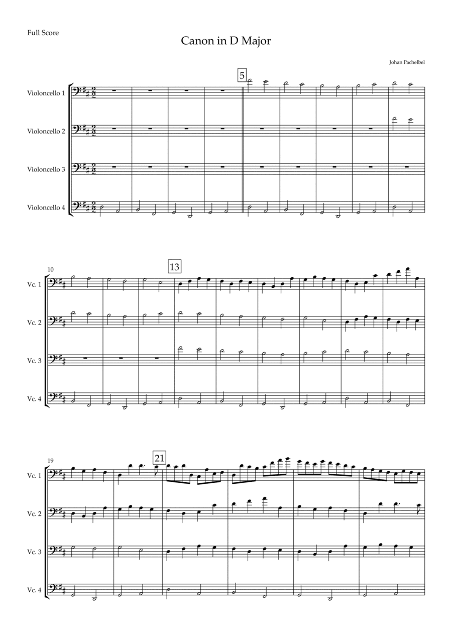Canon in D Major (Johann Pachelbel) for Cello Quartet (arr. Fabio Britto)