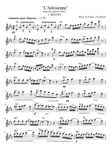 "Menuet" from L'Arlesienne Suite No. 2 (Key:E?) (arr. pfkaori)