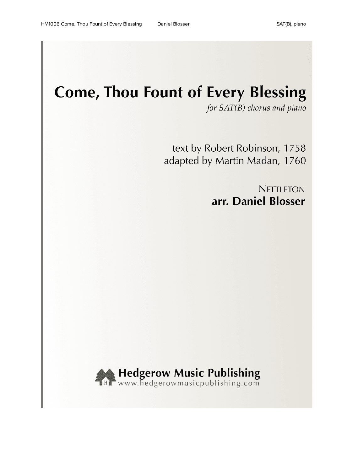 Come, Thou Fount of Every Blessing (arr. Daniel Blosser)