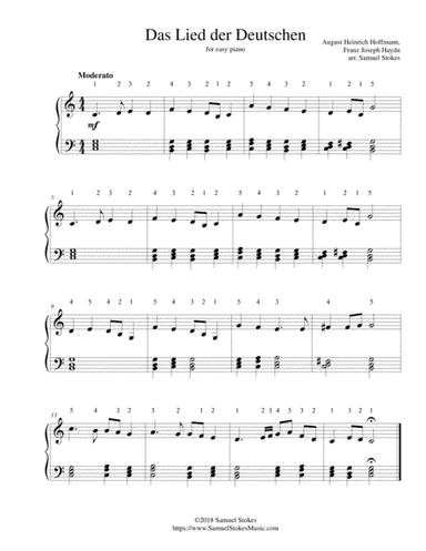 Das Lied der Deutschen (Deutschlandlied) - for easy piano (arr. Samuel Stokes)