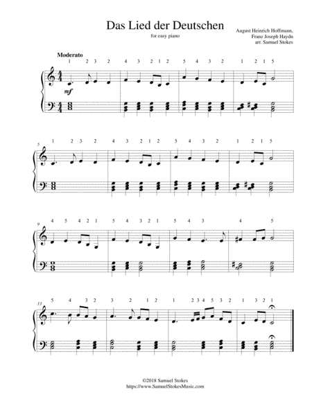 Das Lied der Deutschen (Deutschlandlied) - for easy piano (arr. Samuel Stokes)