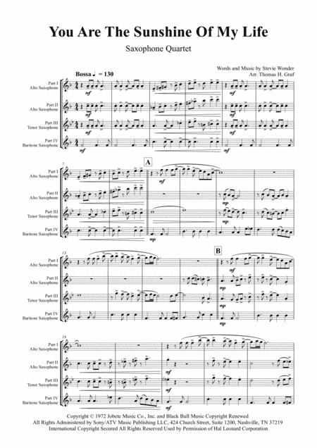 You Are The Sunshine Of My Life (arr. Thomas H. Graf)