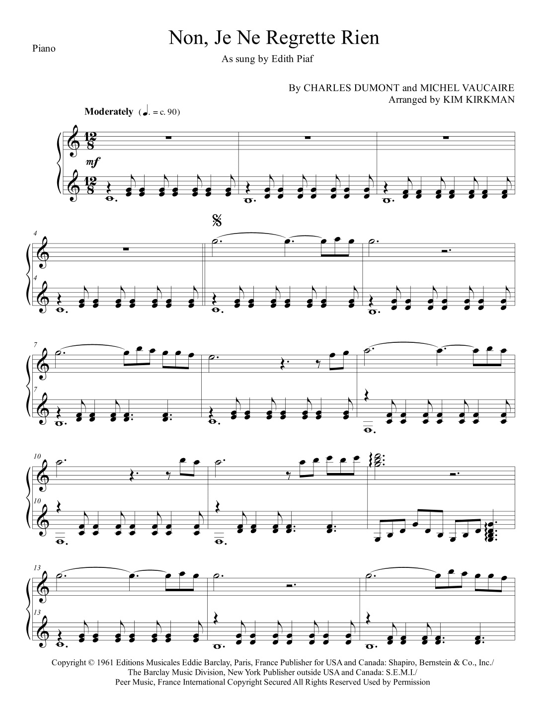 Non, Je Ne Regrette Rien (arr. Kim Kirkman)