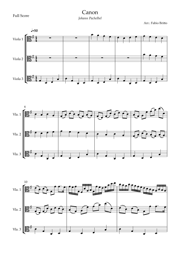 Canon - Johann Pachelbel (Wedding/Reduced Version) for Viola Trio (arr. Fabio Britto)