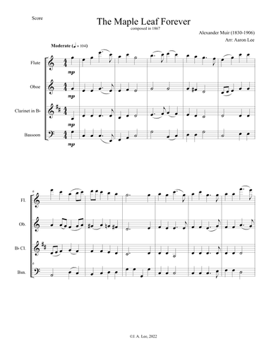 The Maple Leaf Forever (for woodwind quartet) (arr. Aaron Lee)