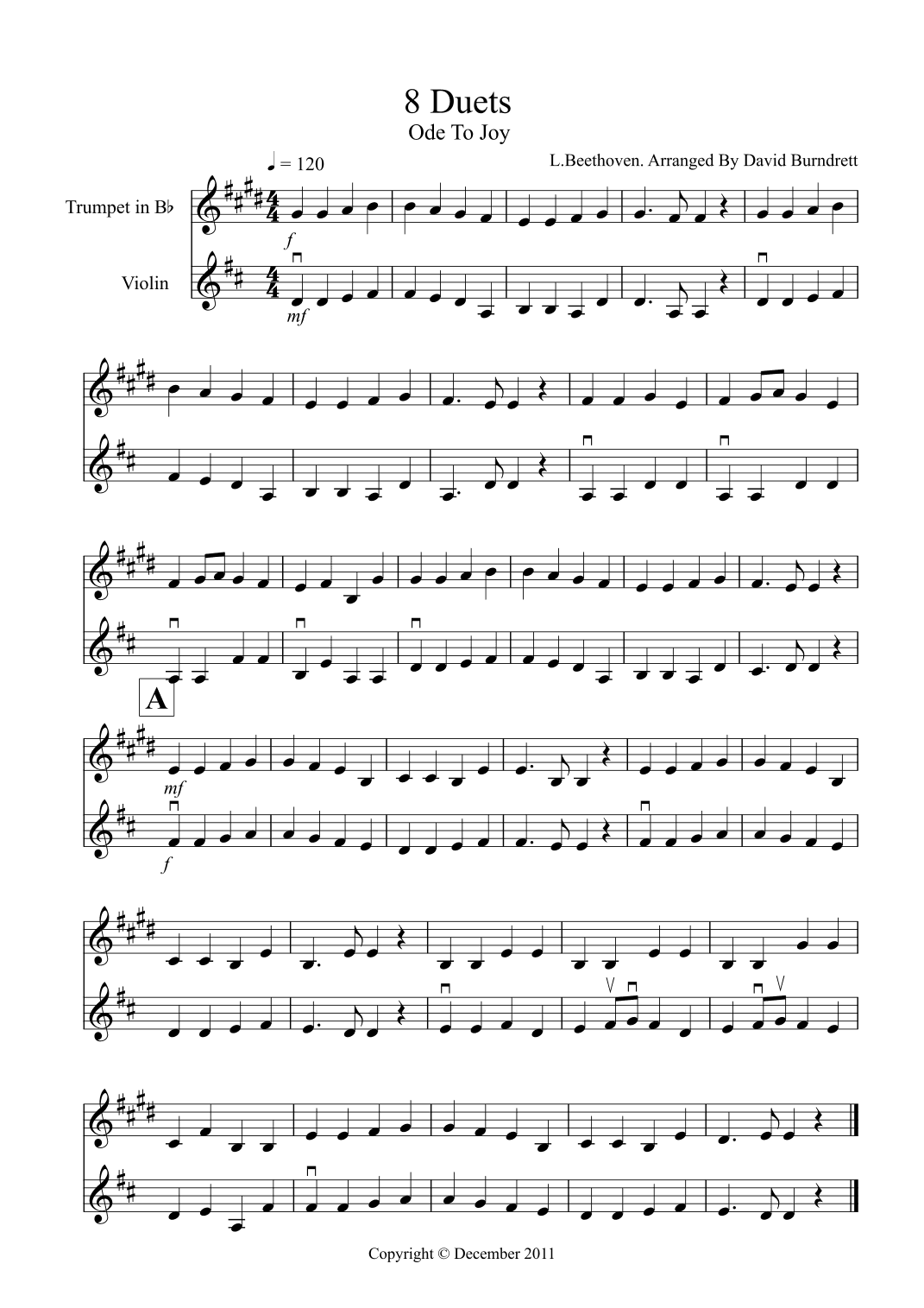 8 Duets for Trumpet and Violin (arr. David Burndrett)