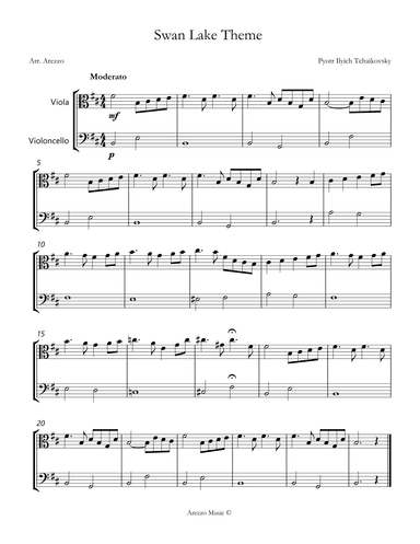 the swan lake theme sheet music for beginners Viola  and Cello (arr. Arezzo Music)