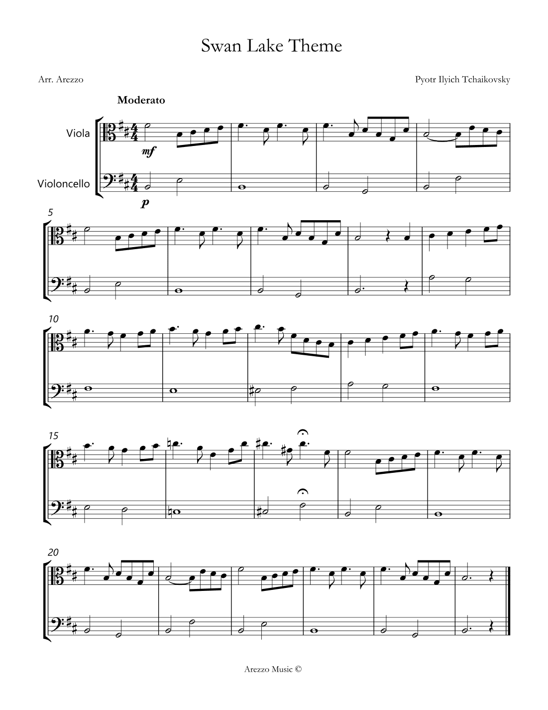 the swan lake theme sheet music for beginners Viola  and Cello (arr. Arezzo Music)