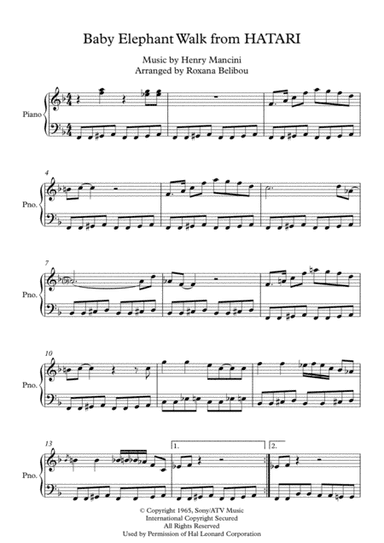 Baby Elephant Walk from the Paramount Picture HATARI! (arr. Roxana Belibou)