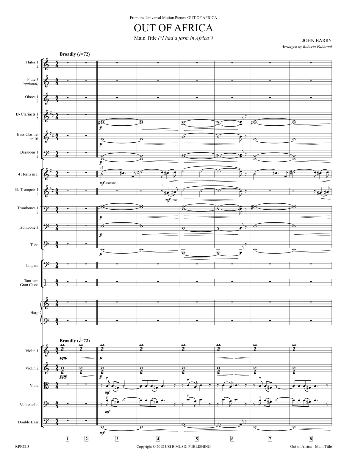 Main Title - Out Of Africa (arr. Roberto Fabbroni)