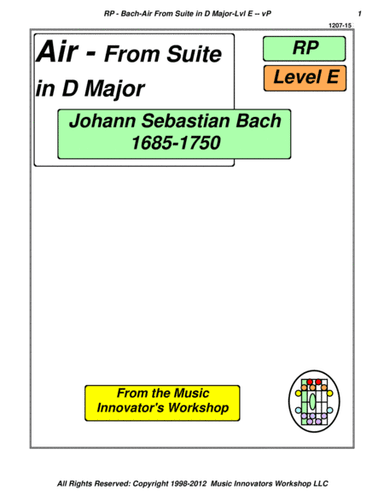 Bach - Air From Suite in D Major - Level E - (Key Map Tablature) (arr. John M. Honeycutt)