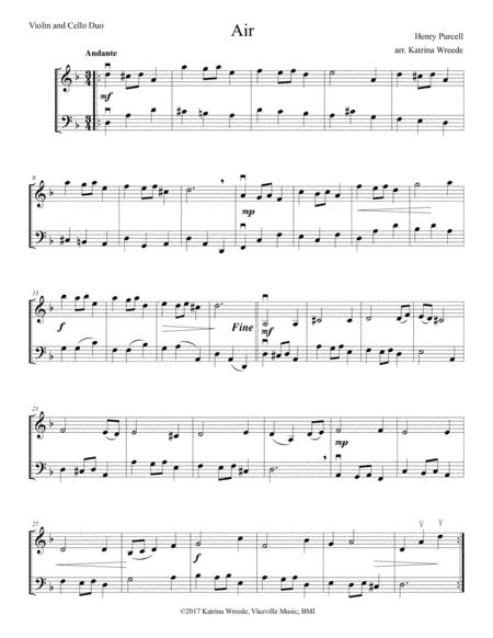 Purcell Air - for Violin and Cello Duet (arr. Katrina Wreede)