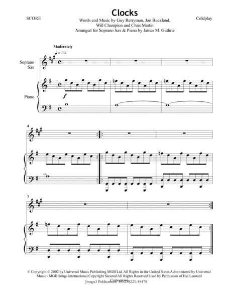 Clocks (arr. James M. Guthrie, ASCAP)