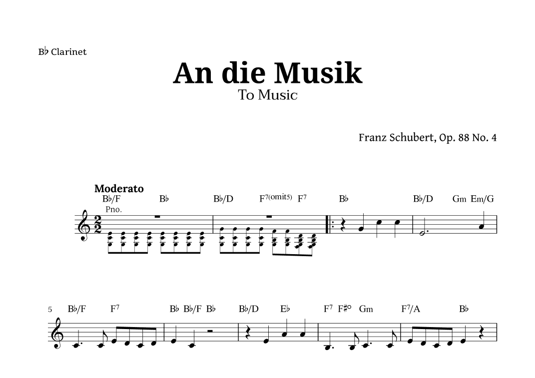 An die Musik (To Music) by for Clarinet (arr. Langanho)