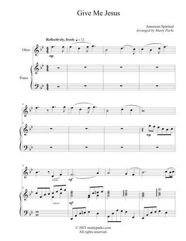 Give Me Jesus (Oboe-Piano) (arr. Marty Parks)