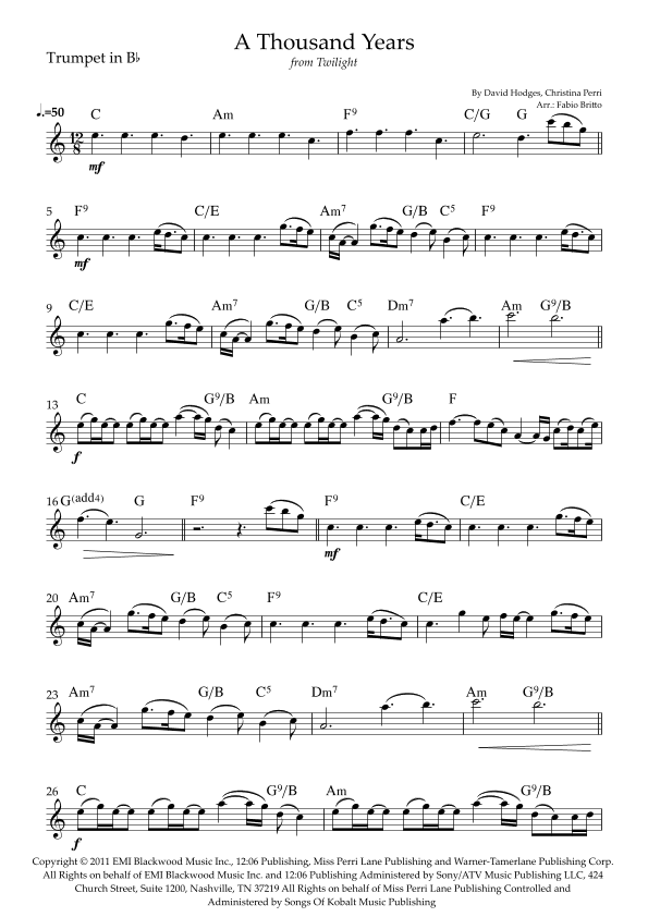 A Thousand Years (arr. Fabio Britto)