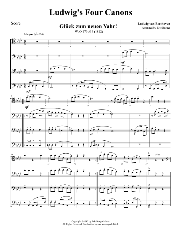 Ludwig's Four Canons for Trombone or Low Brass Quartet (arr. Eric Burger Music)