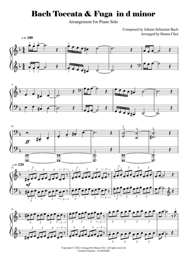 Bach Toccata in d minor [Arrangement for Piano Solo] (arr. Hanna Choi)