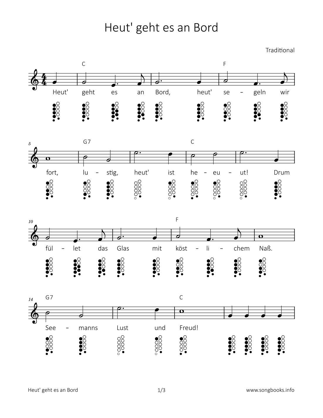 Heut‘ geht es an Bord (arr. songbooks.info)