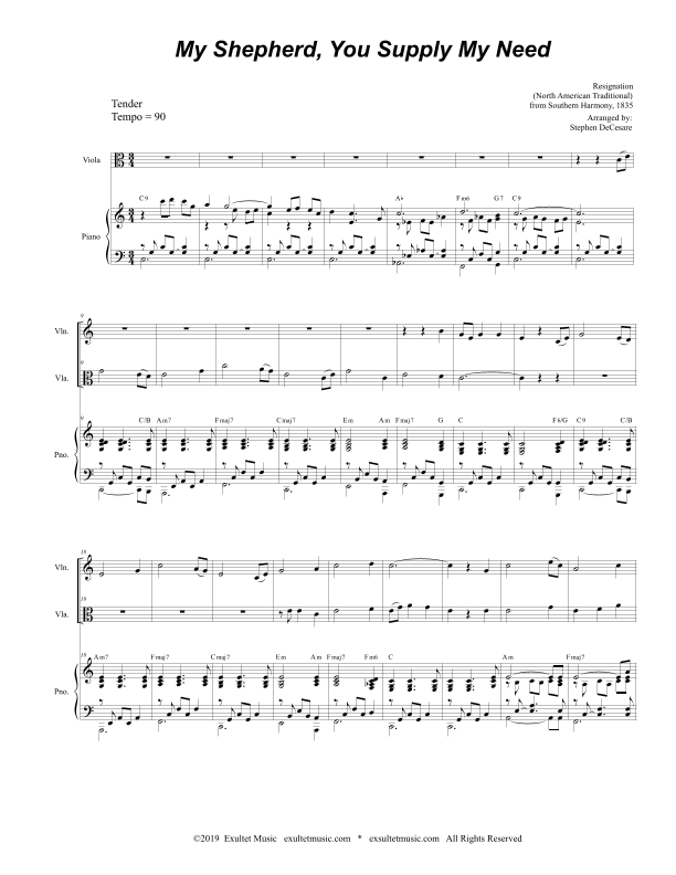 My Shepherd, You Supply My Need (Duet for Violin and Viola) (arr. Stephen DeCesare)