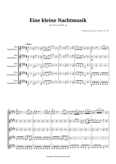 Eine kleine Nachtmusik by Mozart for Alto Sax Quintet (arr. Ander)
