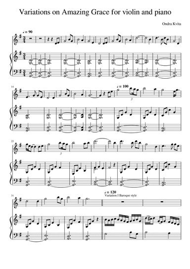 Variations on Amazing Grace for Violin and Piano (arr. Ondra Kvita)