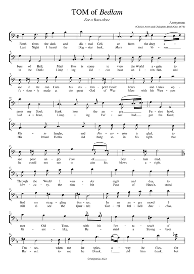Tom of Bedlam: Forth the from dark and dismal Cell (arr. Early Music Scores)