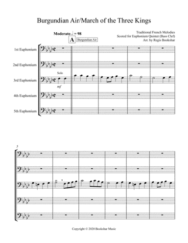 Burgundian Air/March of the Three Kings (F min) (Euphonium Quintet - Bass Clef) (arr. Regis Bookshar)
