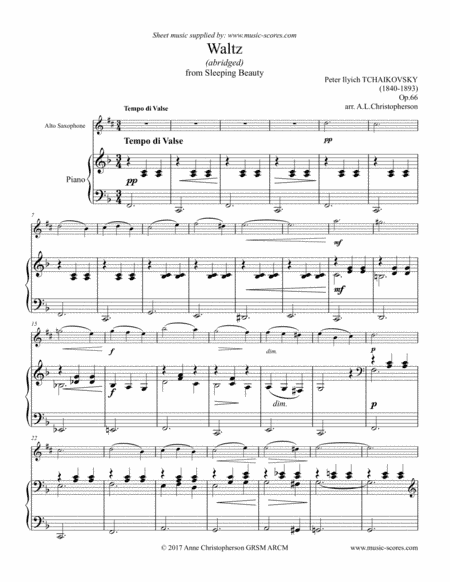 Sleeping Beauty Waltz - Alto Saxophone and Piano (arr. Anne L Christopherson GRSM ARCM)