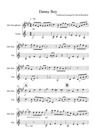 Danny Boy for Alto Saxophone and Violin Duet (arr. David Burndrett)