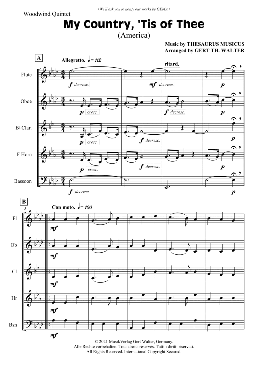 My Country, 'Tis Of Thee (America) (arr. Gert Th. Walter)
