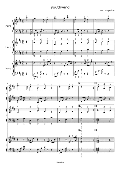 Southwind in D for Harp trio (arr. Harpoline)