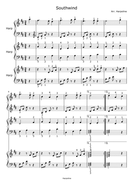 Southwind in D for Harp trio (arr. Harpoline)