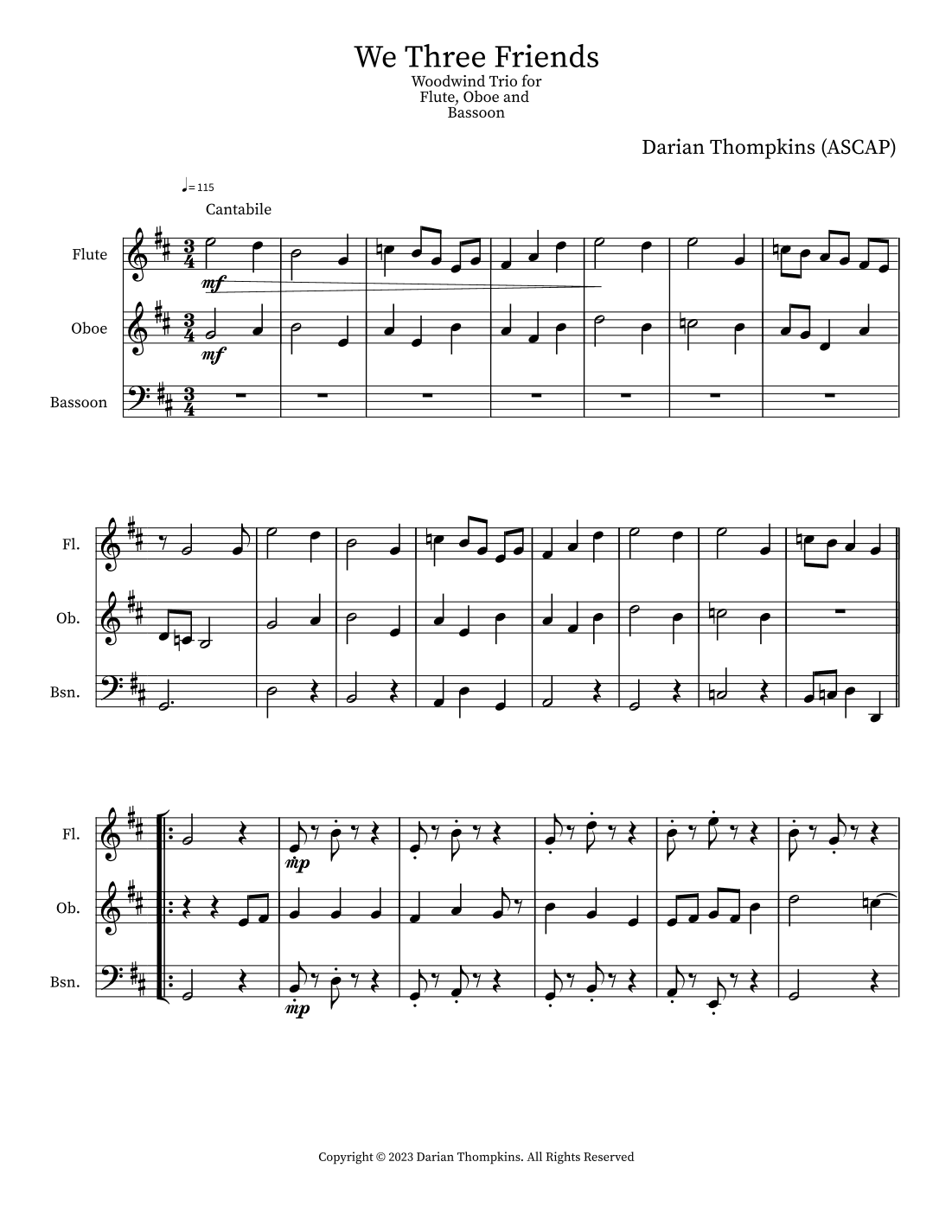 We Three Friends Trio for Flute, Oboe and Bassoon