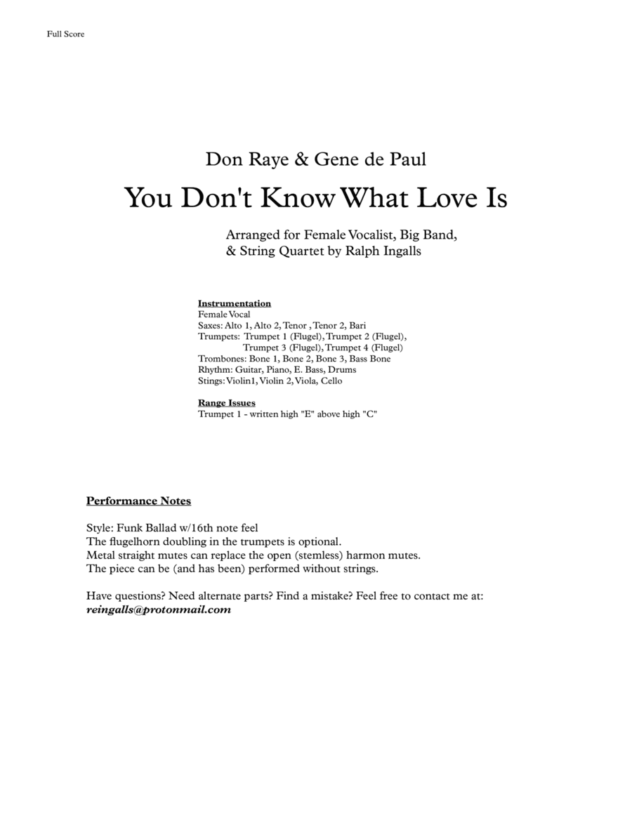 You Don't Know What Love Is (arr. Ralph Ingalls)