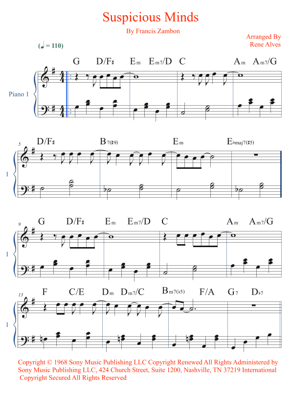Suspicious Minds (arr. Rene Alves)