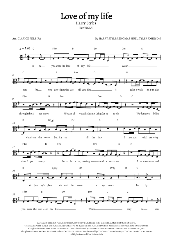 Love Of My Life (arr. Clarice Pereira)