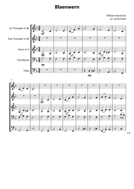 Blaenwern - Hymn Tune for Brass Quintet (with descant) (arr. Edward Burfield)