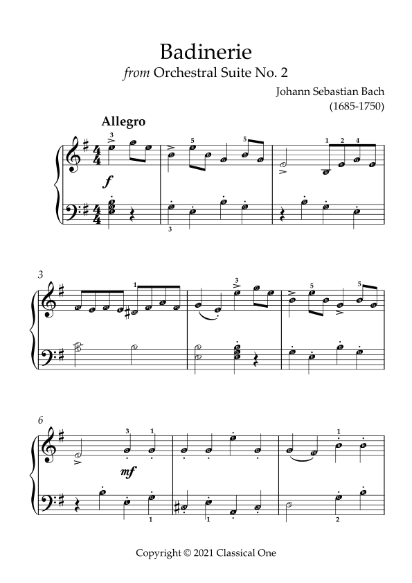 Bach, J.S. - Badinerie(With Note name) (arr. MPS)