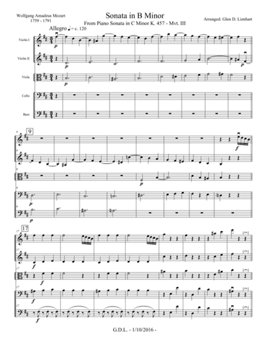 Sonata in B Minor K.457 - Extra Score (arr. Glen D. Lienhart)