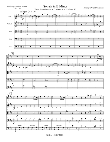 Sonata in B Minor K.457 - Extra Score (arr. Glen D. Lienhart)