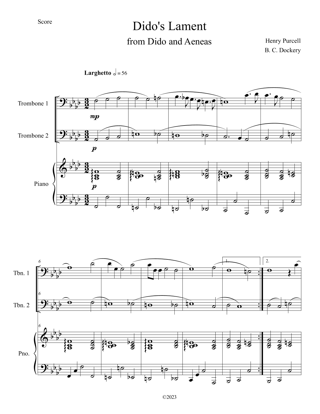 Dido's Lament (Trombone Duet with Piano Accompaniment) (arr. B. C. Dockery)