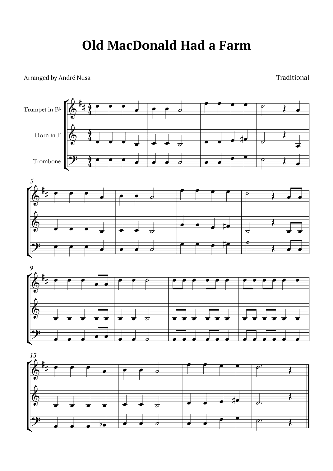 Old MacDonald Had a Farm (arr. André Nusa)