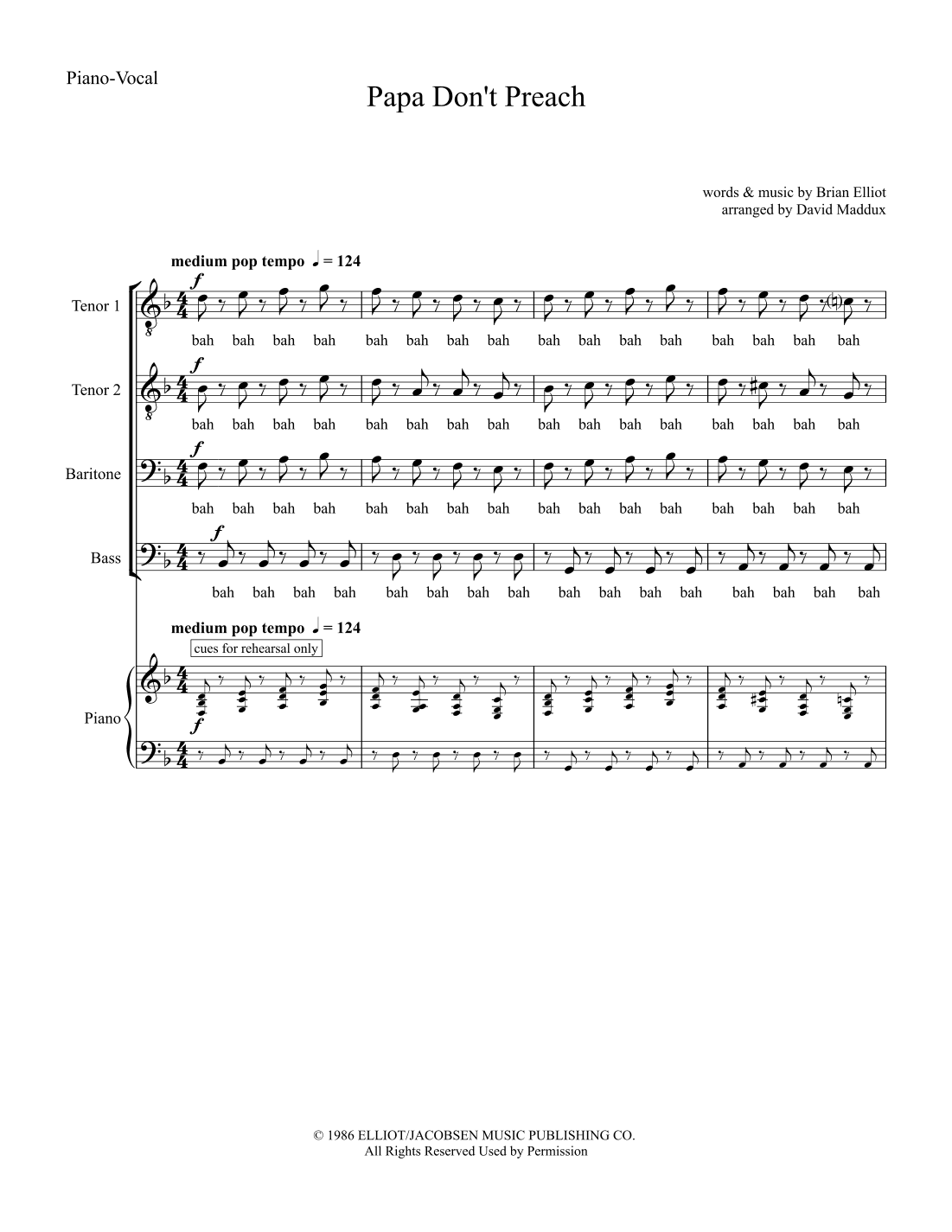 Papa Don't Preach (arr. David Maddux)