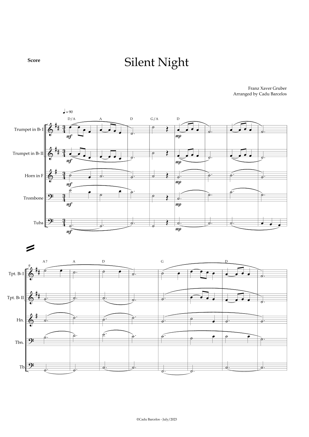 Silent night (Brass Quintet) chords (arr. Cadu Barcelos)