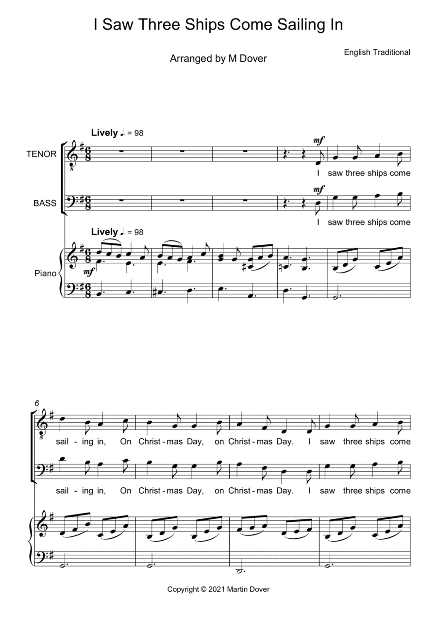 I Saw Three Ships Come Sailing In - Two part Choir - TB - Lower Voices (arr. Martin Dover)