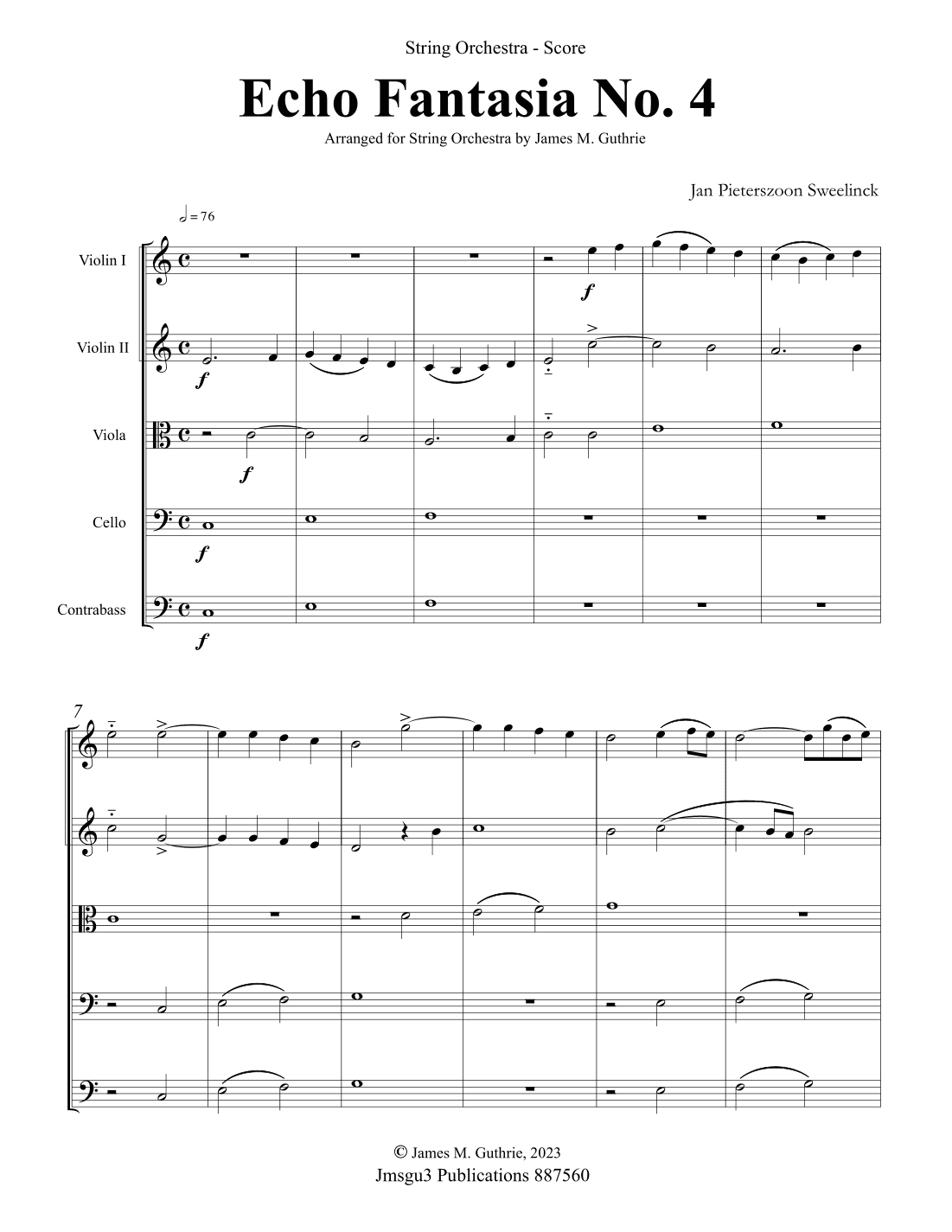 Sweelinck: Echo Fantasia No. 4 for String Orchestra - Score Only (arr. James M. Guthrie)