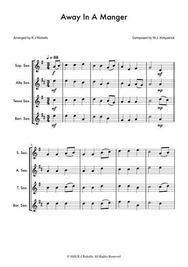 Away in a Manger - Saxophone Quartet (arr. K J Rickells)